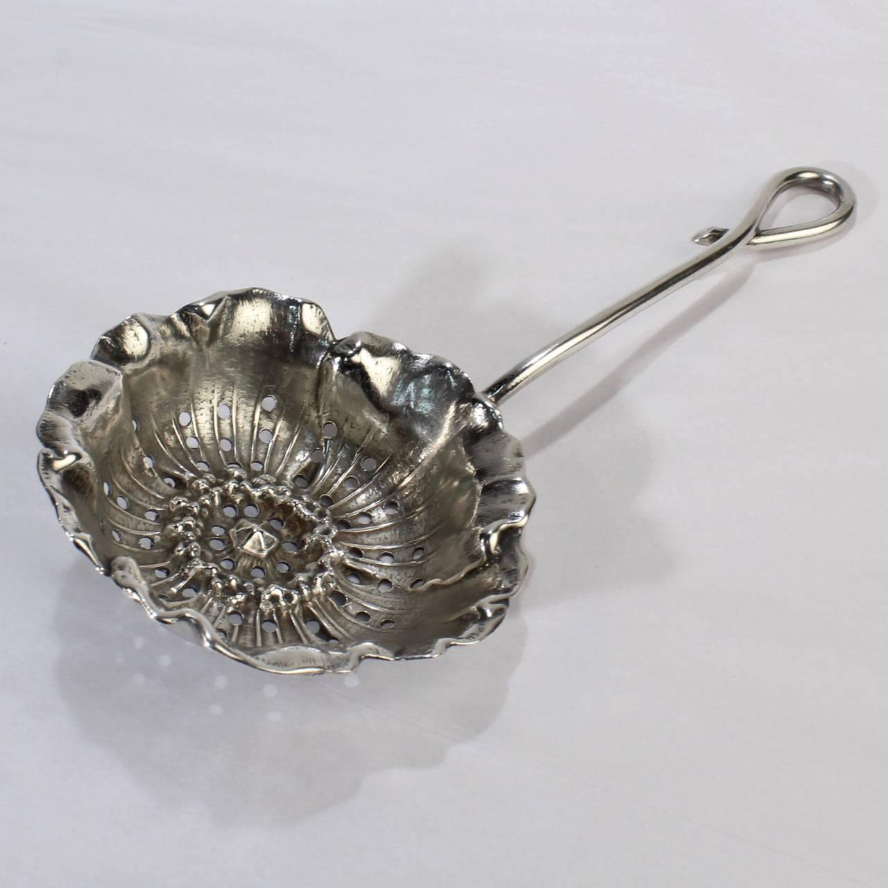 Antique Shiebler Sterling Silver Art Nouveau Figural Poppy Flower Tea Strainer 5