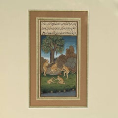Antico manoscritto illustrato indiano/indopersia Moghul islamico con scimmie