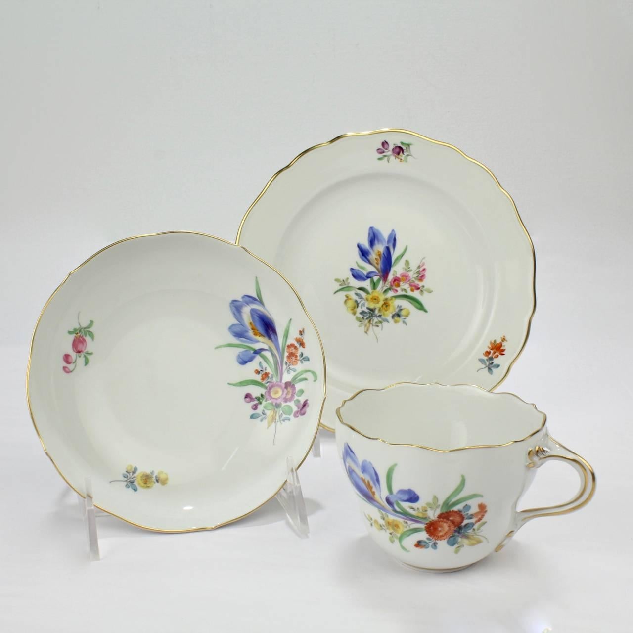 Set of Six Meissen Porcelain Tea Cup Saucer and Plate Trios with ...