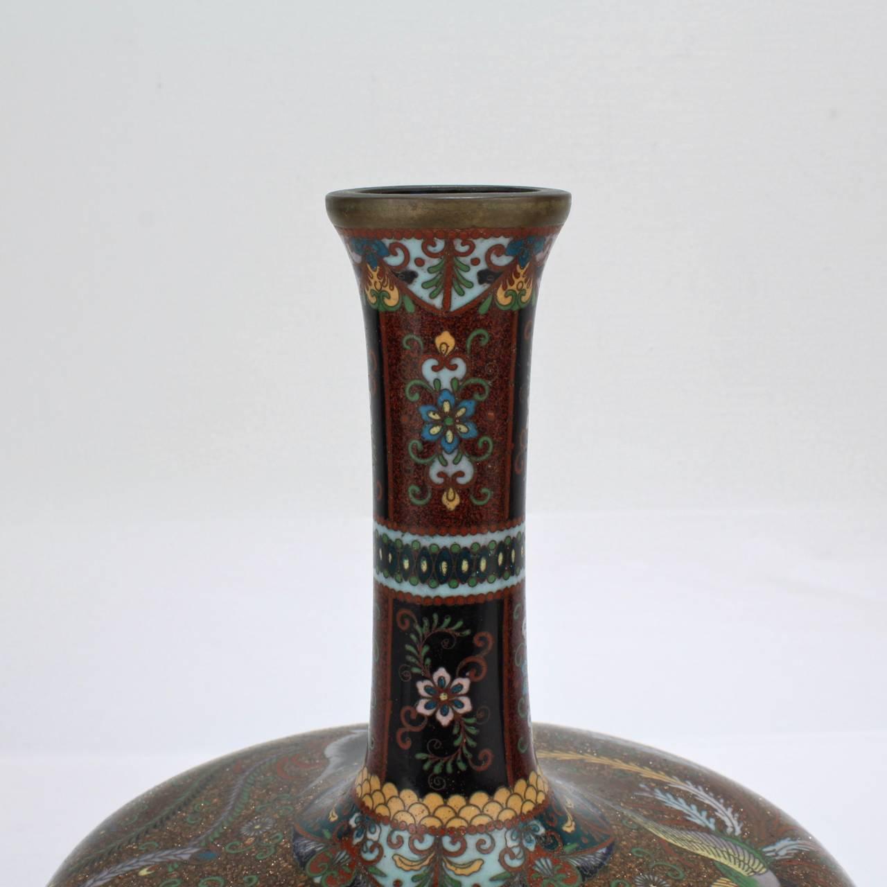 Enamel Pair of Large Antique Japanese Meiji Period Cloisonne Vases