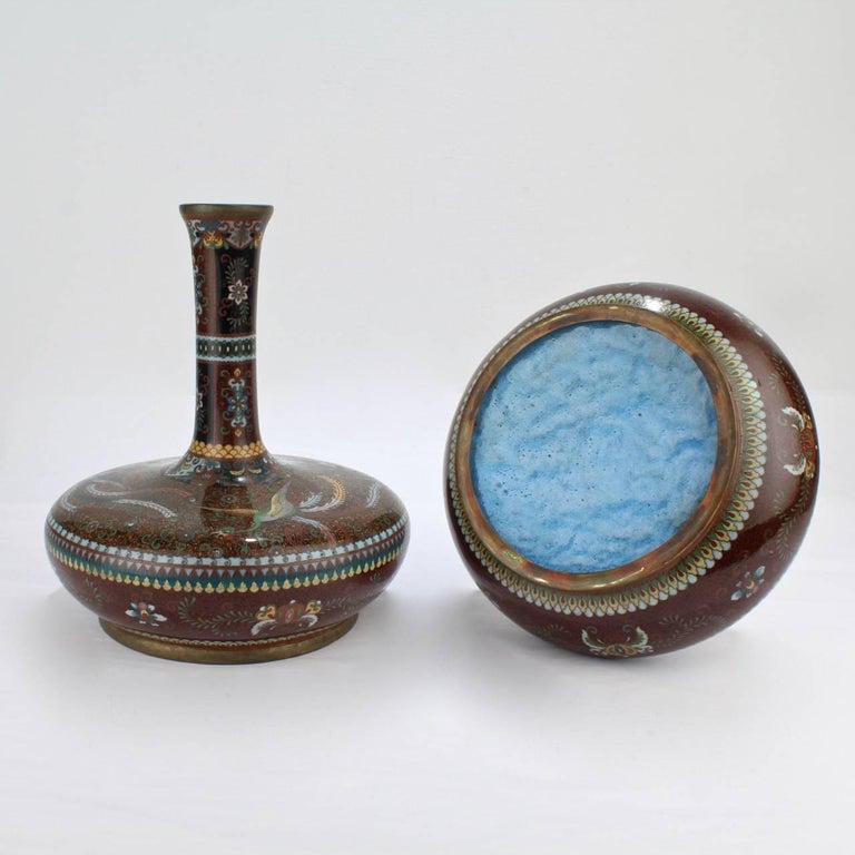 Pair Of Large Antique Japanese Meiji Period Cloisonne Vases For