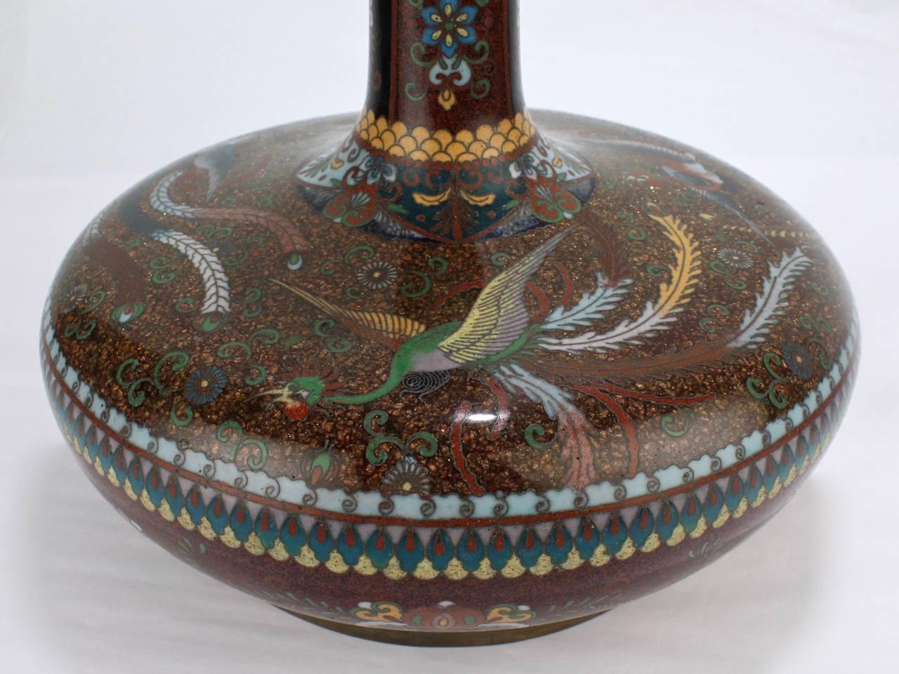 Pair of Large Antique Japanese Meiji Period Cloisonne Vases In Fair Condition In Philadelphia, PA