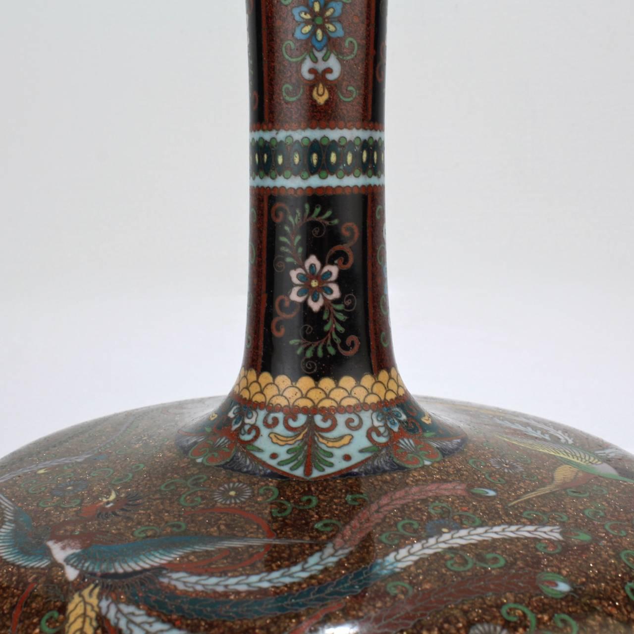 Pair of Large Antique Japanese Meiji Period Cloisonne Vases 1
