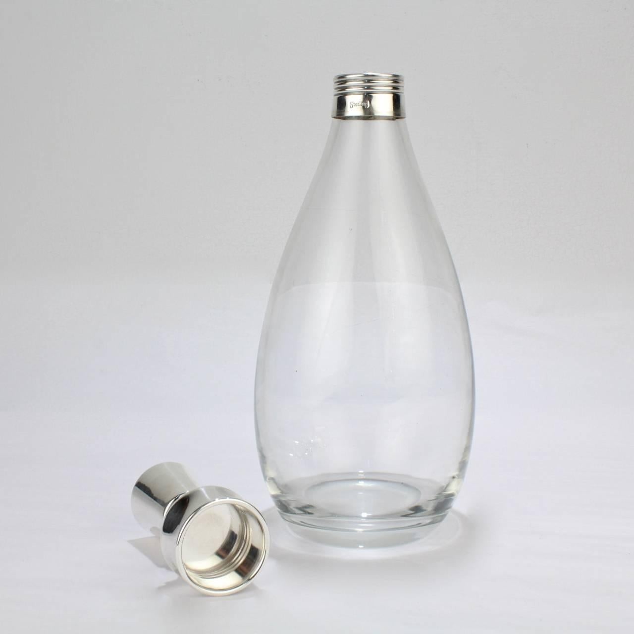 American Mid-Century Modern Hawkes Crystal and Sterling Silver Decanter or Bar Bottle For Sale