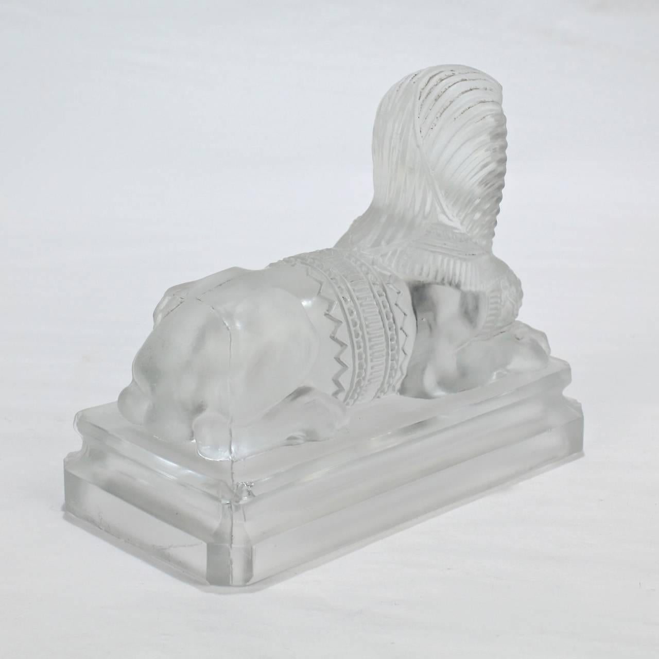 Antique French Egyptian Revival Frosted Glass Sphinx Paperweight by Saint Louis 1