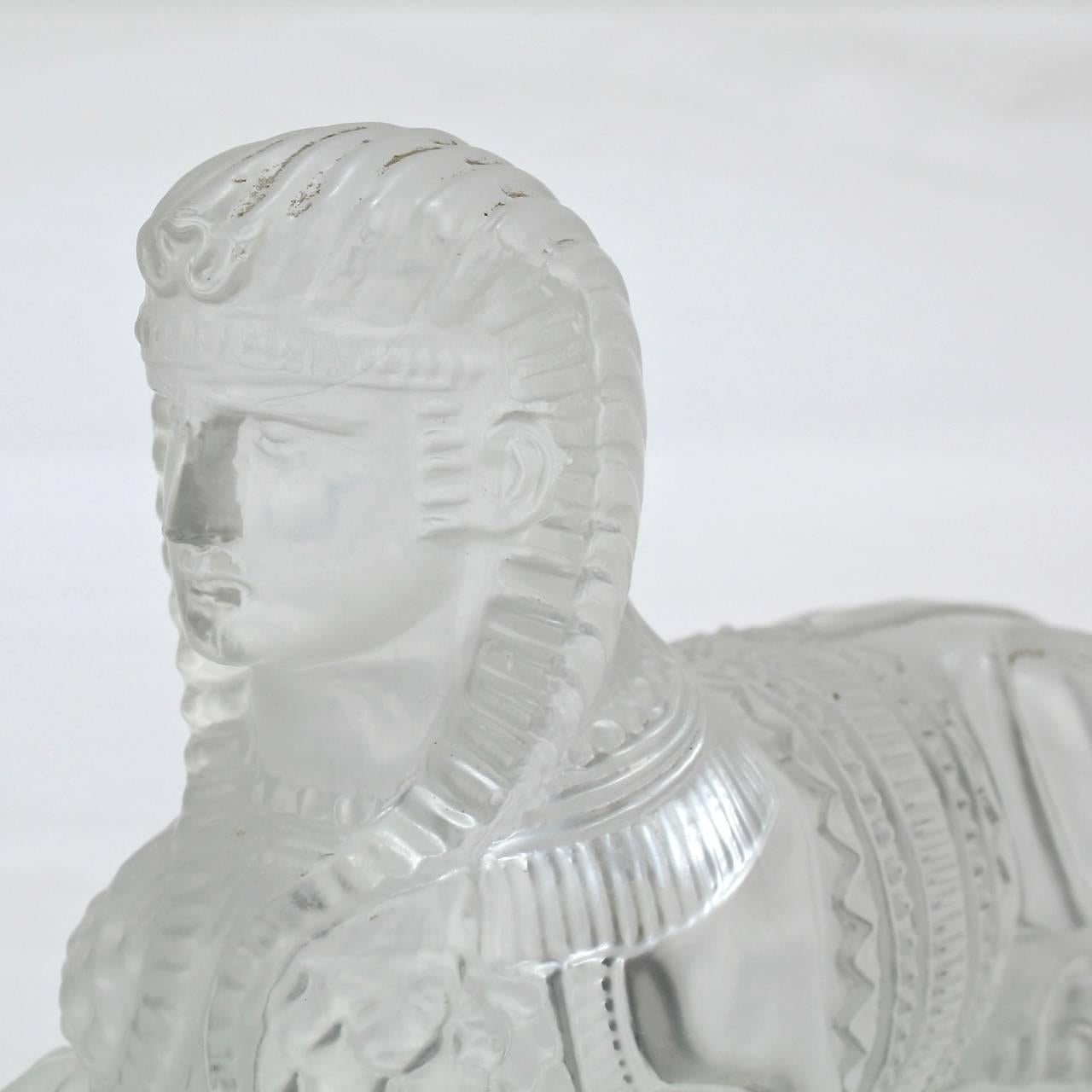 Antique French Egyptian Revival Frosted Glass Sphinx Paperweight by Saint Louis 4