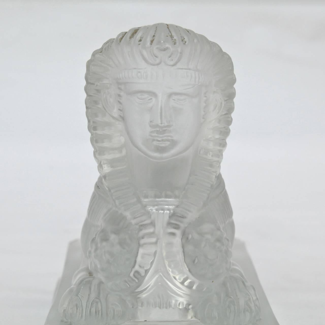 Antique French Egyptian Revival Frosted Glass Sphinx Paperweight by Saint Louis 3