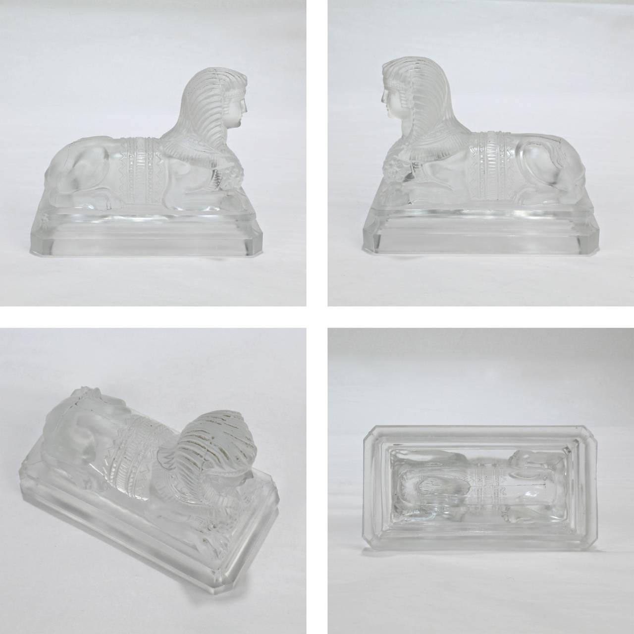 Antique French Egyptian Revival Frosted Glass Sphinx Paperweight by Saint Louis In Good Condition In Philadelphia, PA