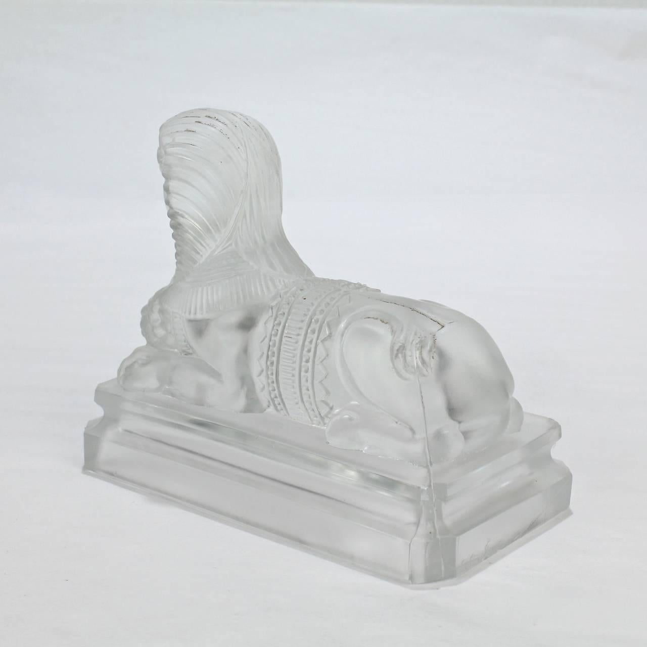 Antique French Egyptian Revival Frosted Glass Sphinx Paperweight by Saint Louis 2