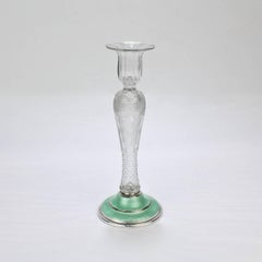 Antique American Brilliant Cut-Glass and Guilloche Enamel Sterling Candlestick
