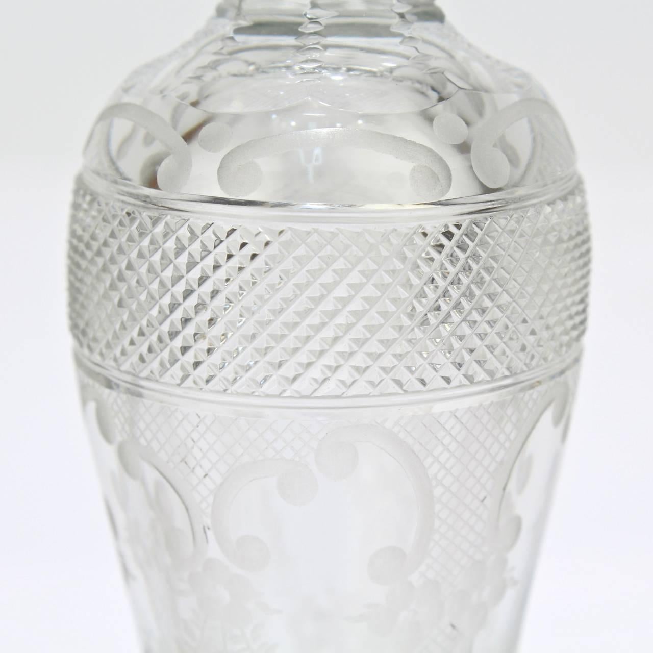 Antiguo candelero americano de cristal tallado brillante y esmalte guilloché de plata de ley Estadounidense en venta