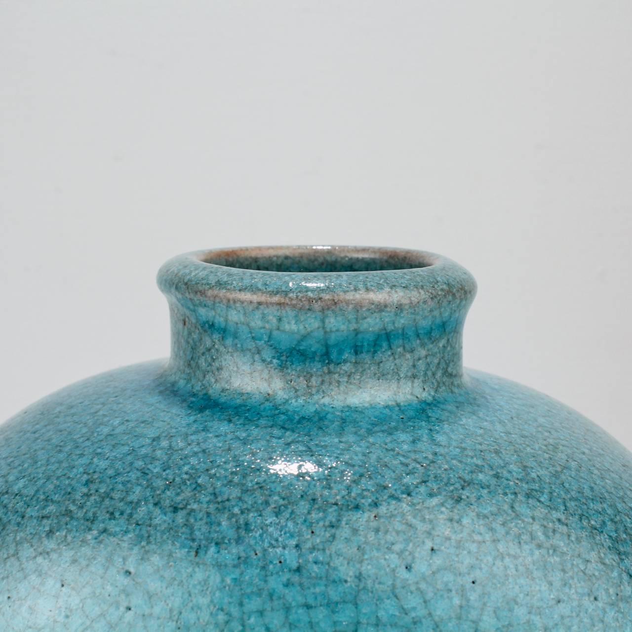 20th Century Large Art Deco Turquoise Crackle Glaze Majolica Vase by F Glatzle for Karlsruhe