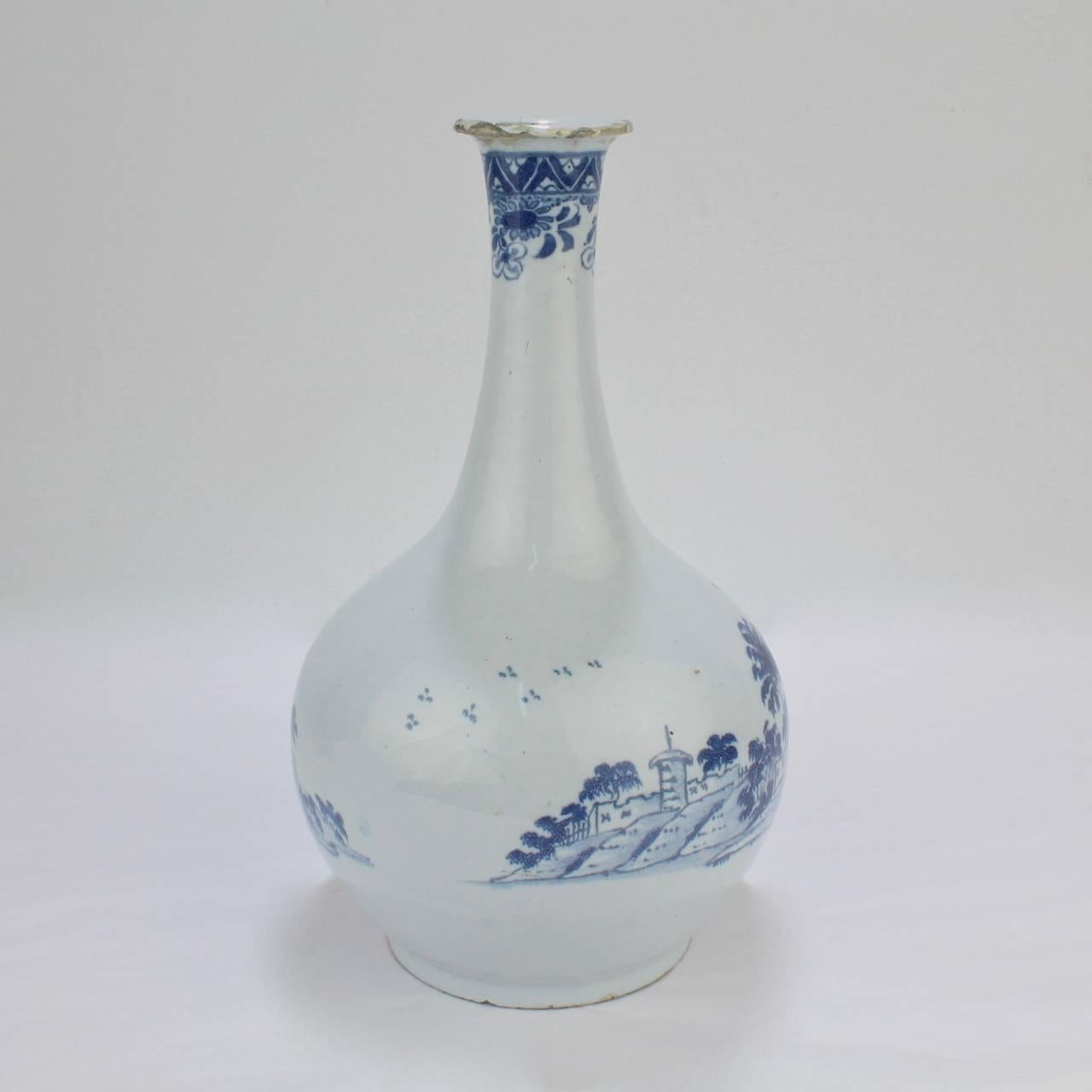 18th Century English Delft Pottery Bottle Vase from the F H Garner Collection In Good Condition In Philadelphia, PA