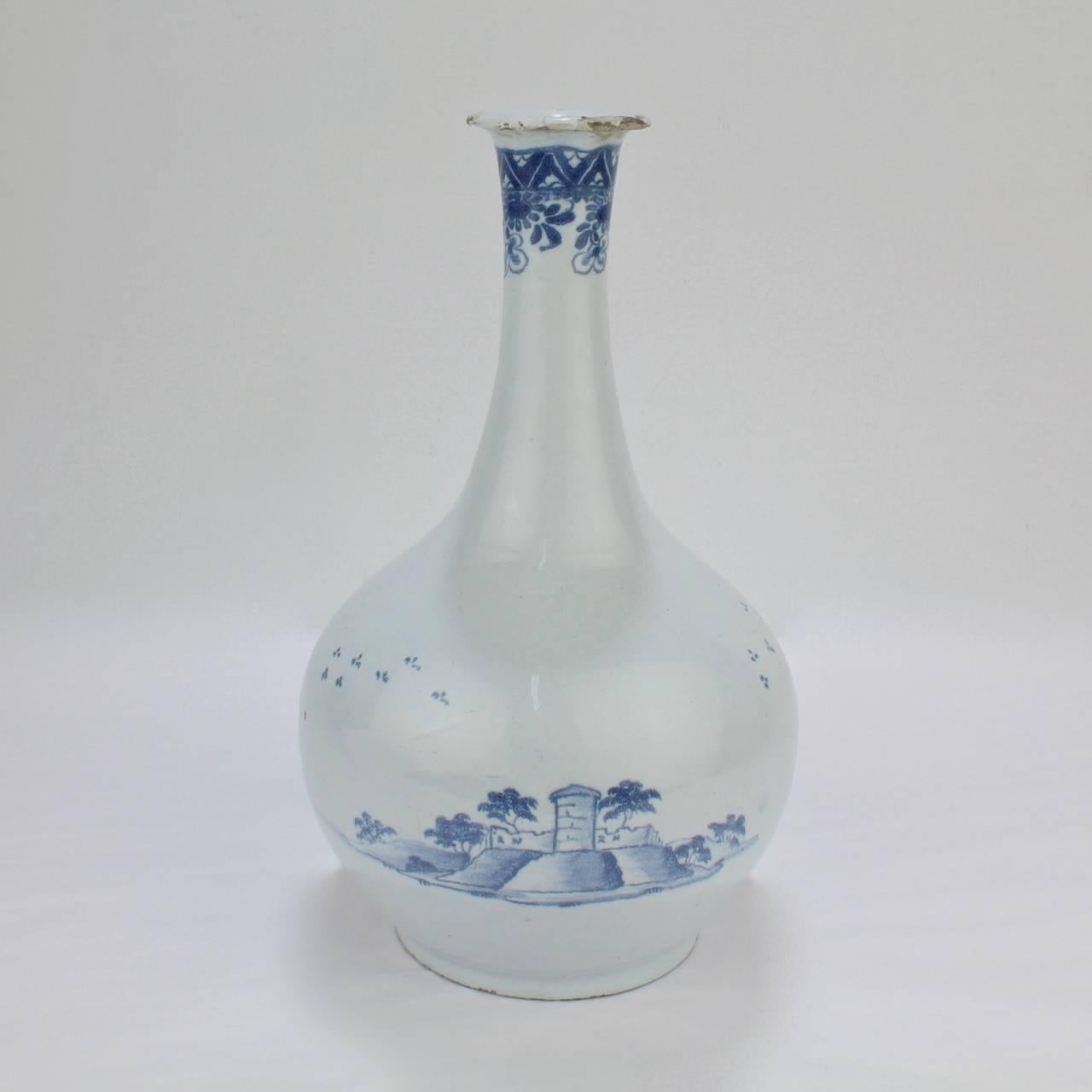 George III 18th Century English Delft Pottery Bottle Vase from the F H Garner Collection