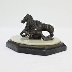 19th Century Grand Tour Lion Attacking a Horse Miniature Bronze Sculpture