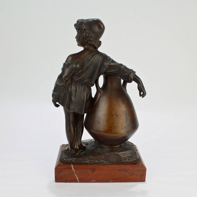 Antique German Orientalist Bronze Sculpture of a Young Boy with Urn by