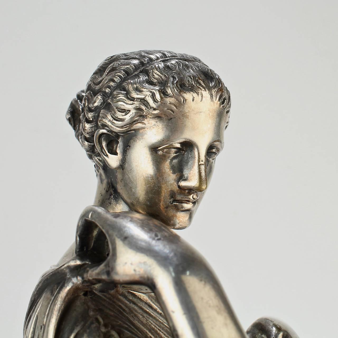 French Diane De Gabies Silvered Grand Tour Bronze Sculpture by Gautier & Albinet For Sale