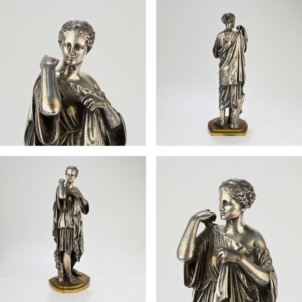 19th Century Diane De Gabies Silvered Grand Tour Bronze Sculpture by Gautier & Albinet For Sale