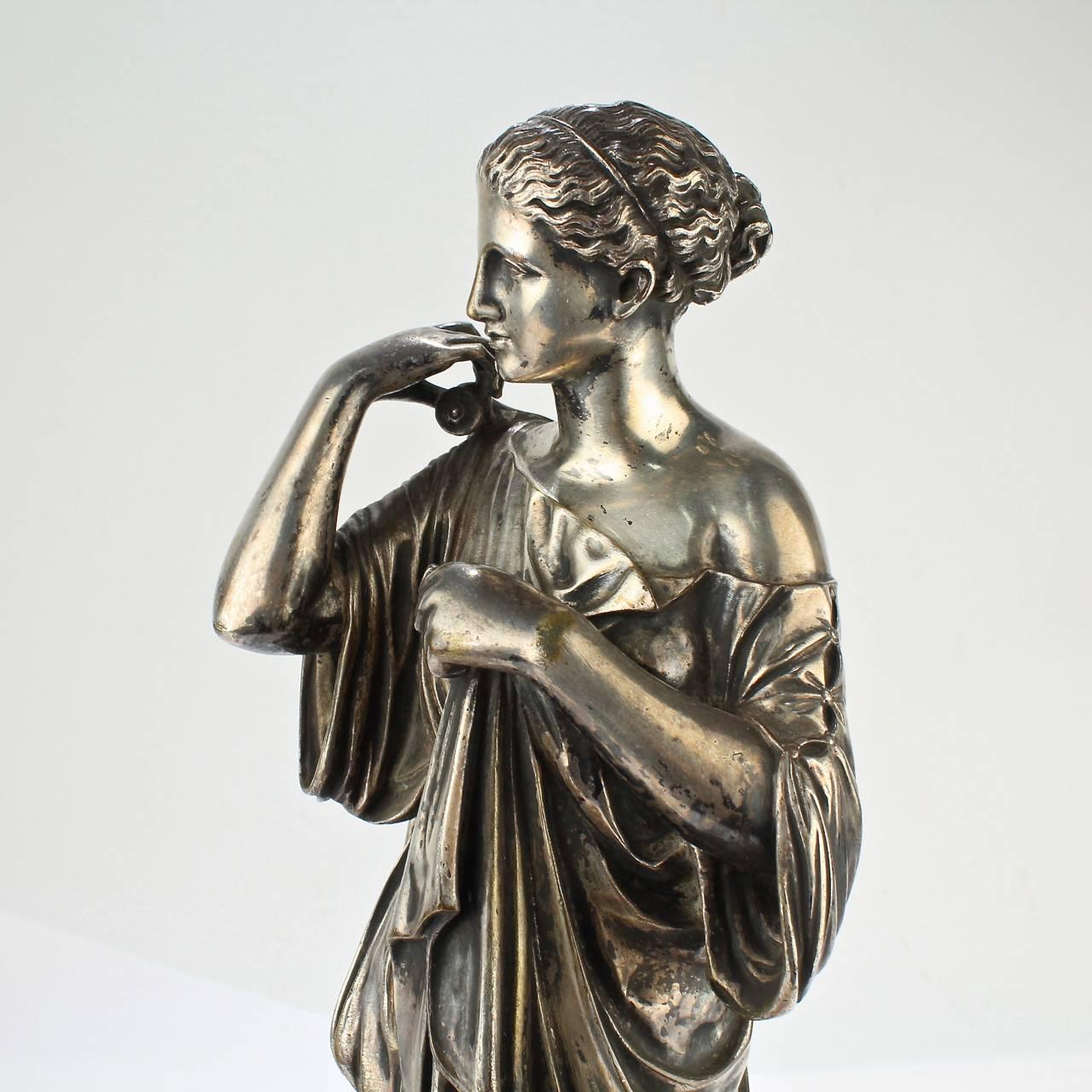 Diane De Gabies Silvered Grand Tour Bronze Sculpture by Gautier & Albinet In Distressed Condition For Sale In Philadelphia, PA