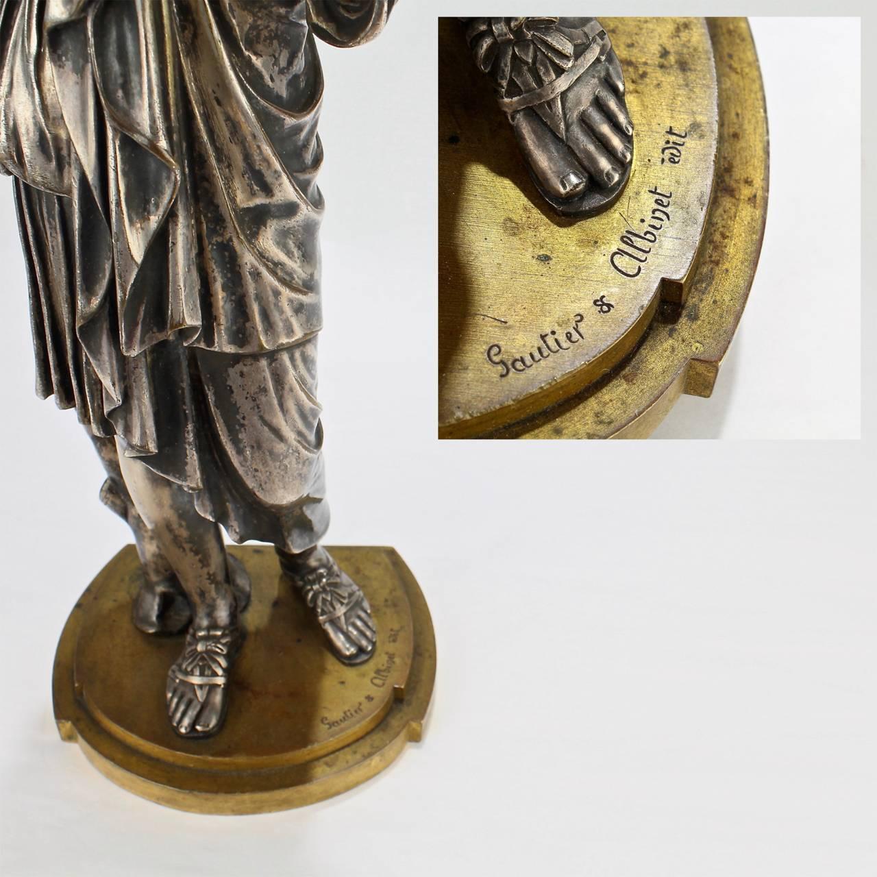Diane De Gabies Silvered Grand Tour Bronze Sculpture by Gautier & Albinet For Sale 1