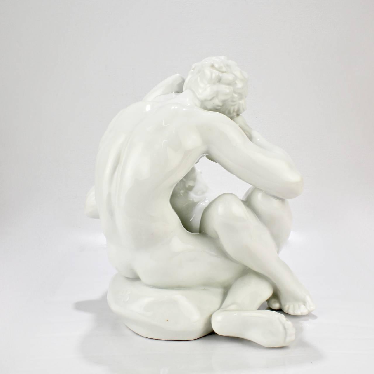 20th Century Art Deco Dahl Jensen Erotic Porcelain Nude Man and Woman Paradise Figurine