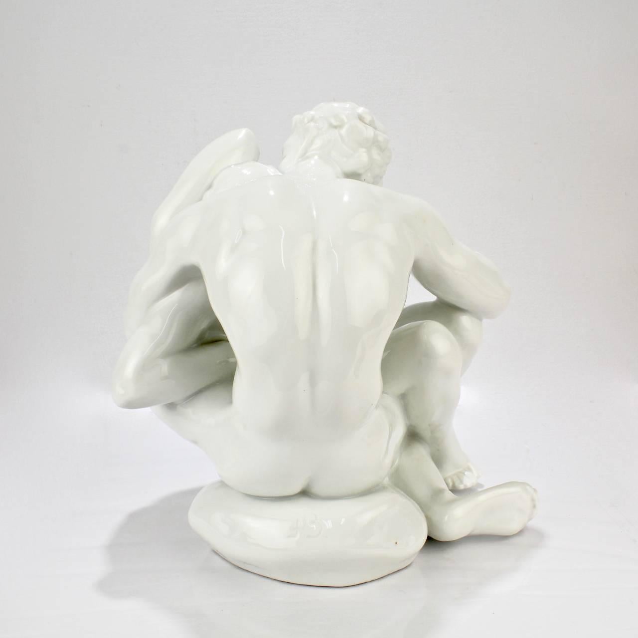 Art Deco Dahl Jensen Erotic Porcelain Nude Man and Woman Paradise Figurine In Good Condition In Philadelphia, PA