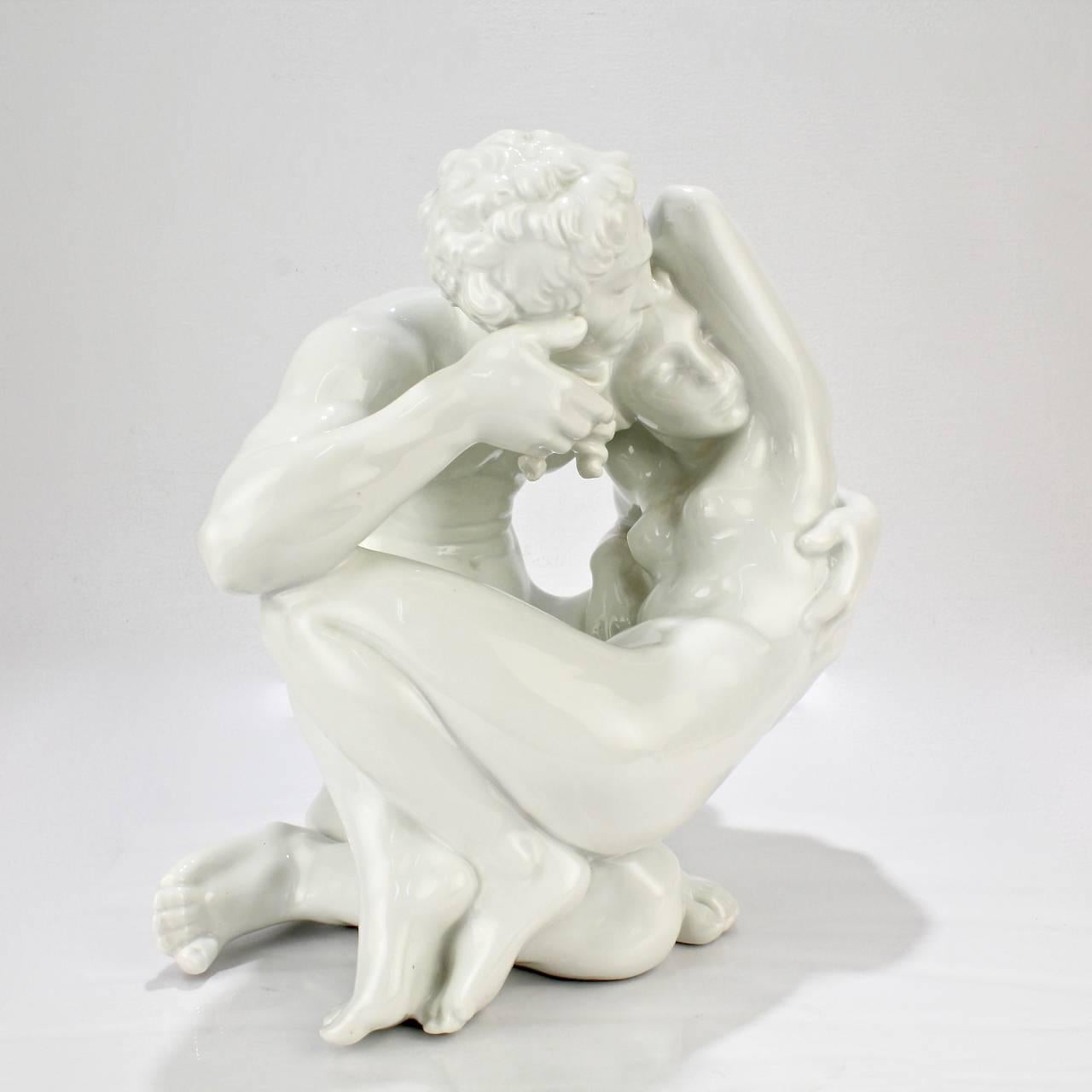 Art Deco Dahl Jensen Erotic Porcelain Nude Man and Woman Paradise Figurine 1