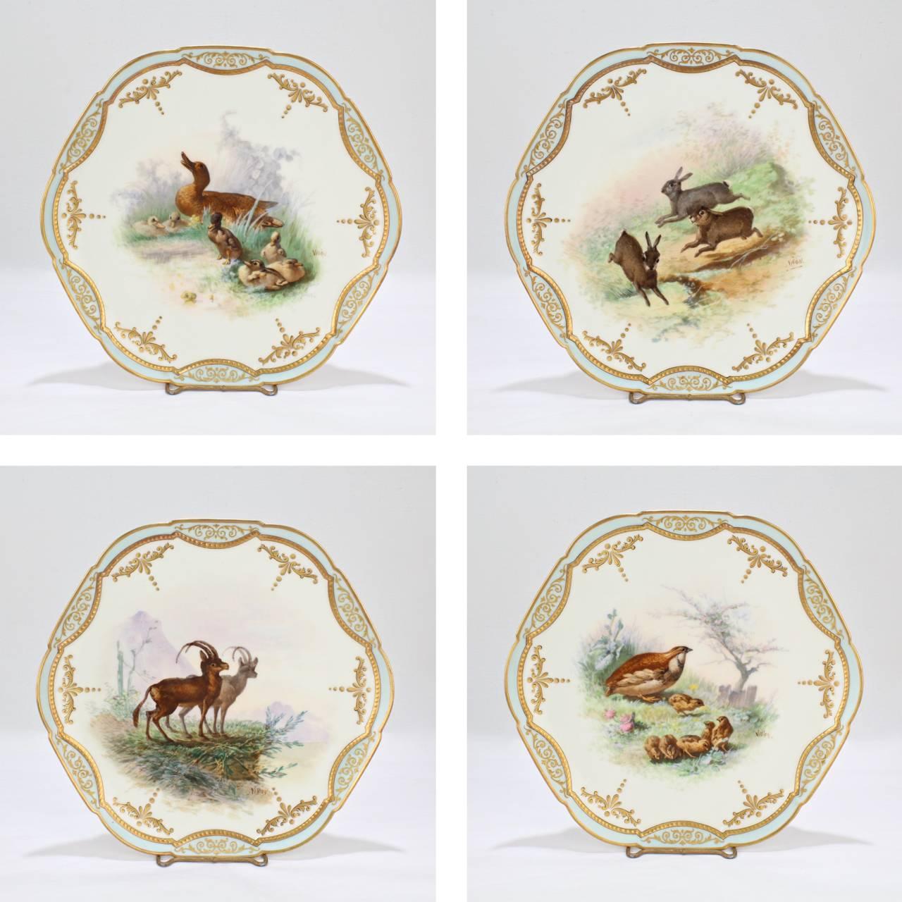 12 French Limoges Porcelain Narcisse Vivien Hand-Painted Game Plates In Good Condition In Philadelphia, PA