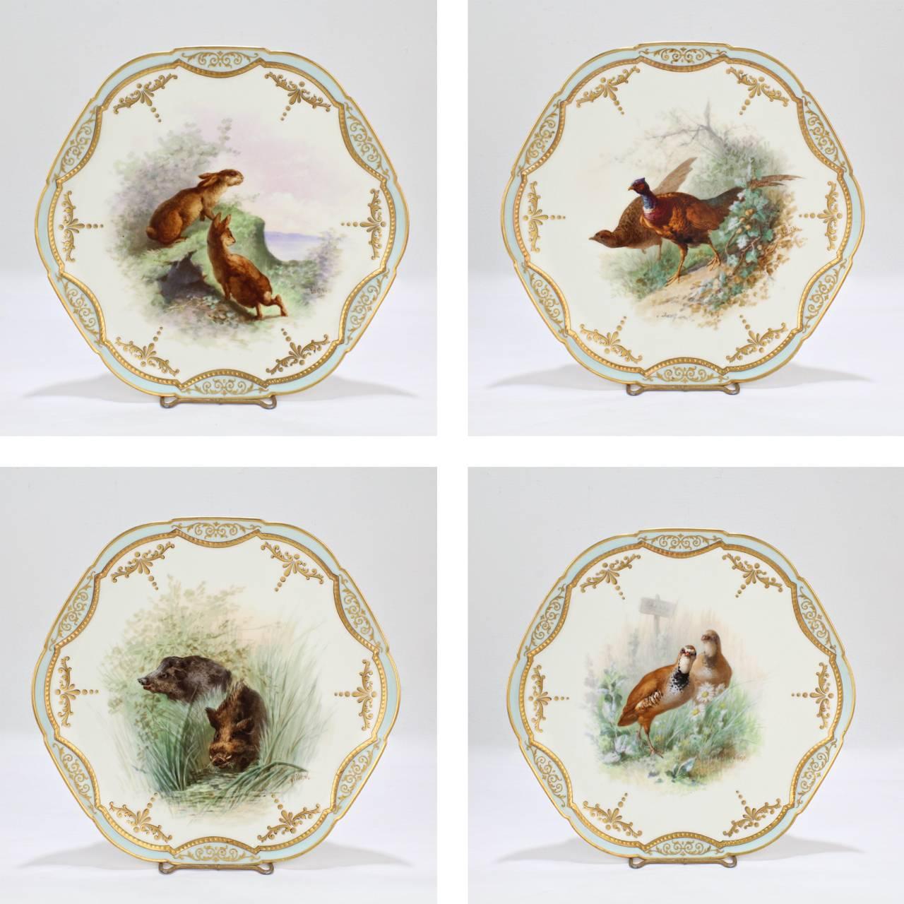 Aesthetic Movement 12 French Limoges Porcelain Narcisse Vivien Hand-Painted Game Plates