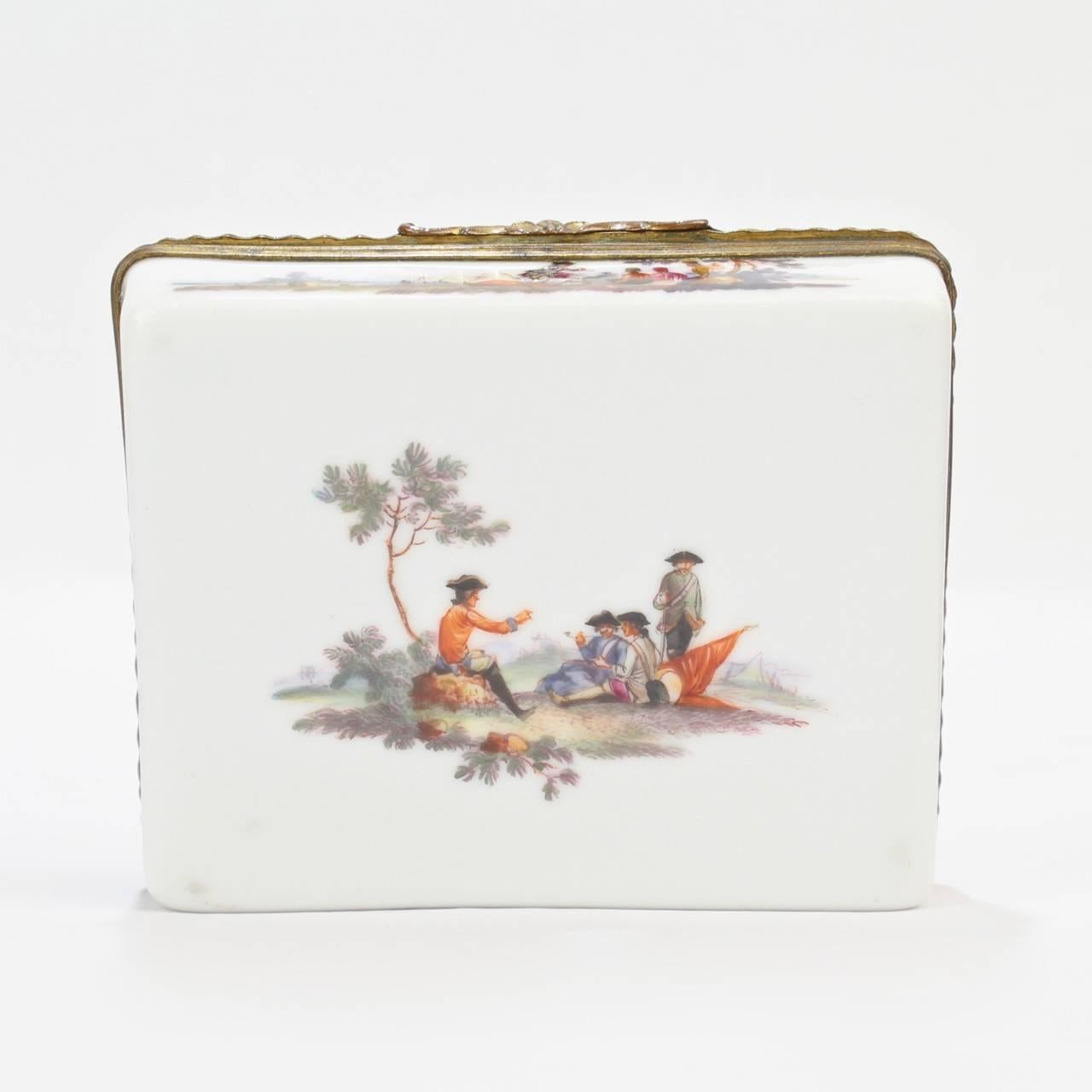 18th Century and Earlier Antique 18th Century French or German Porcelain Snuff Box Military Scenes