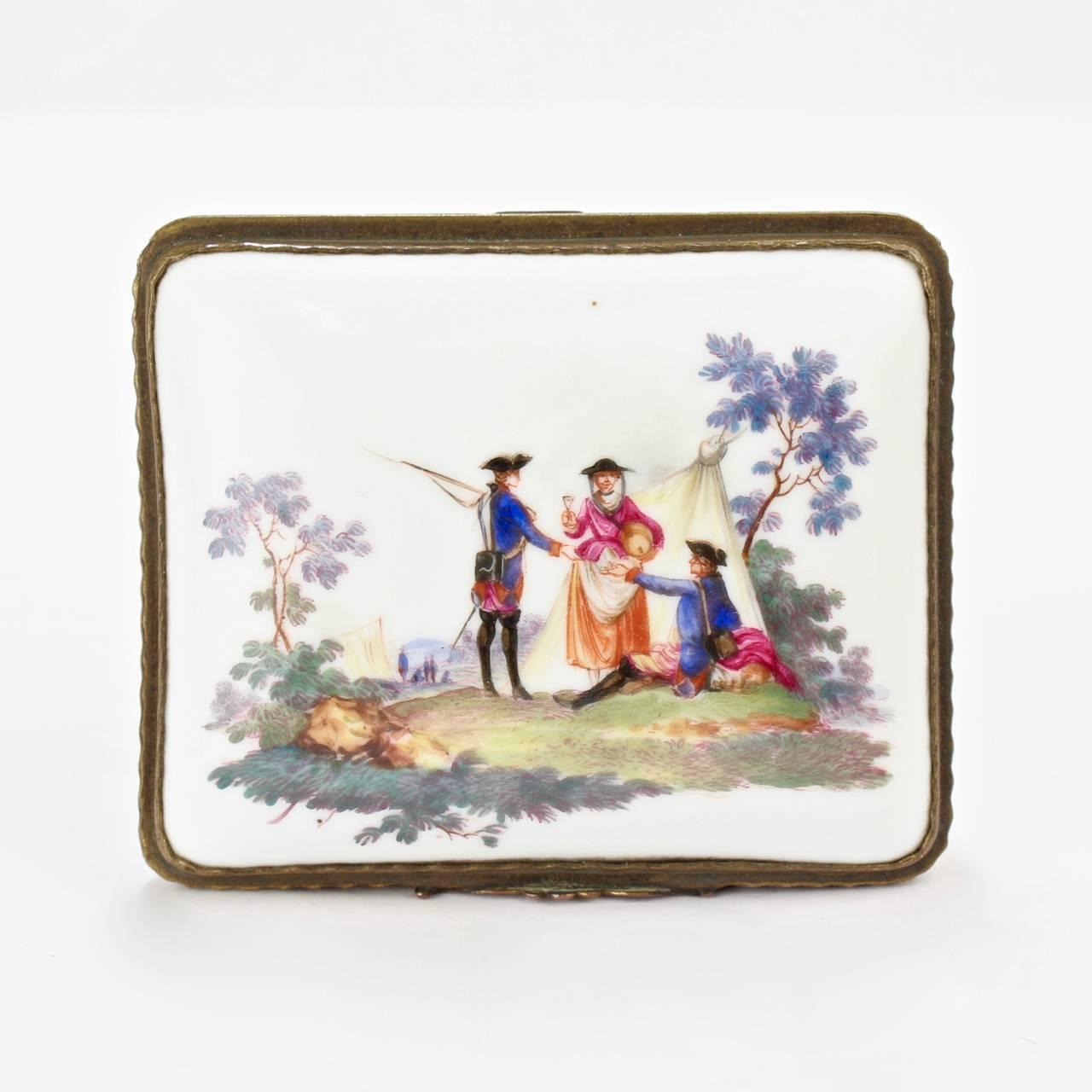 Rococo Antique 18th Century French or German Porcelain Snuff Box Military Scenes