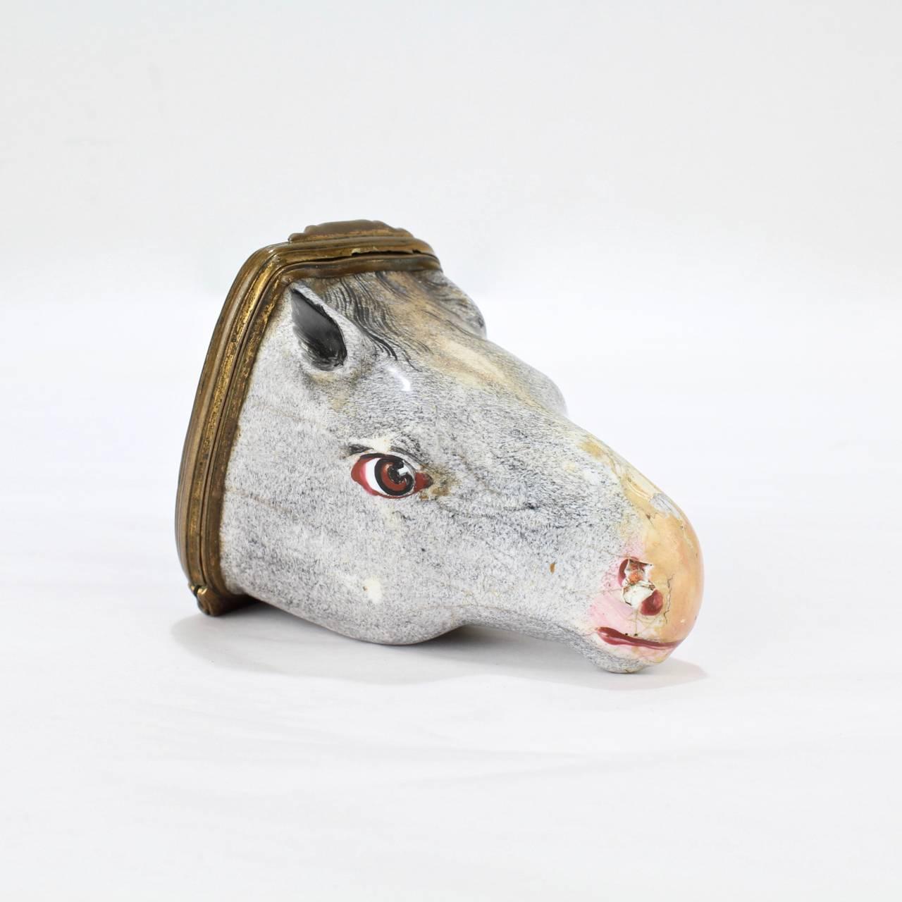 Antique English Figural Horse Head Battersea Staffordshire Enamel Bonbonniere For Sale 2