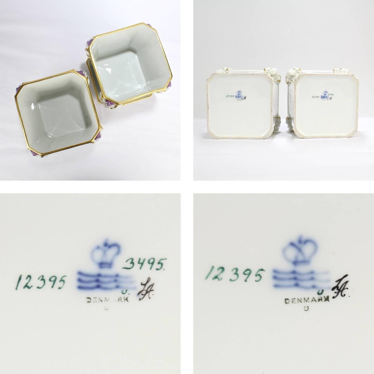 Pair Royal Copenhagen Porcelain Cachepots w Flower Garland 'Du Barry' Monograms 2