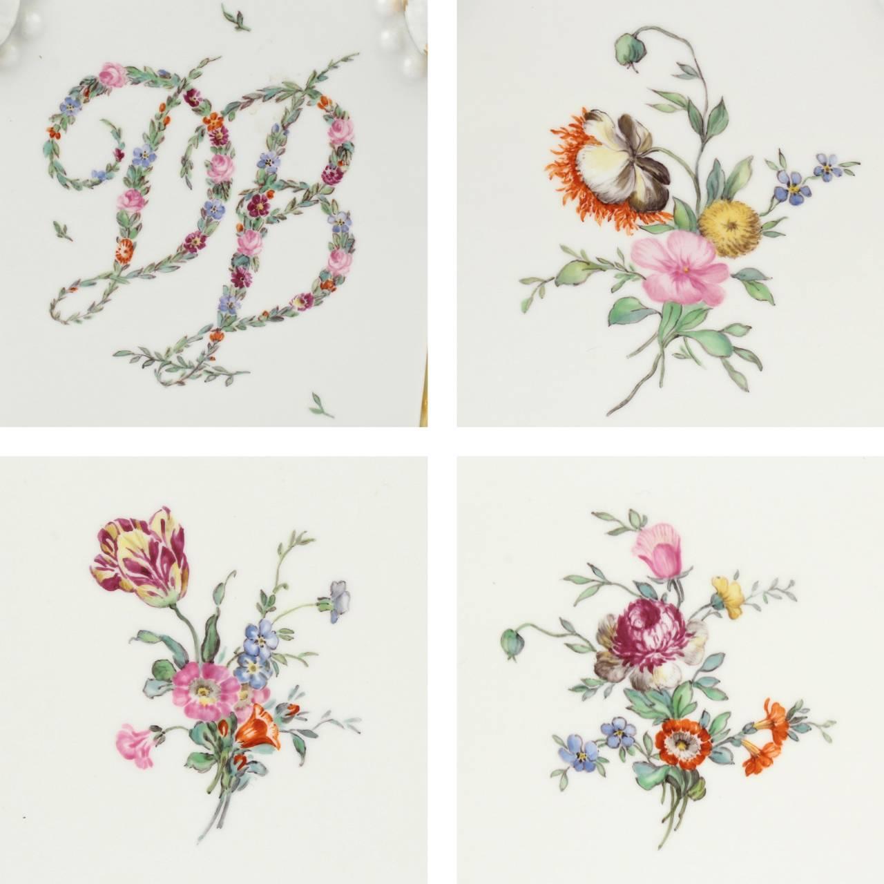 Pair Royal Copenhagen Porcelain Cachepots w Flower Garland 'Du Barry' Monograms In Good Condition In Philadelphia, PA