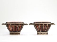 Pair of French Art Deco Wrought Iron and Glass Cachepots by Muller Freres, 1930s