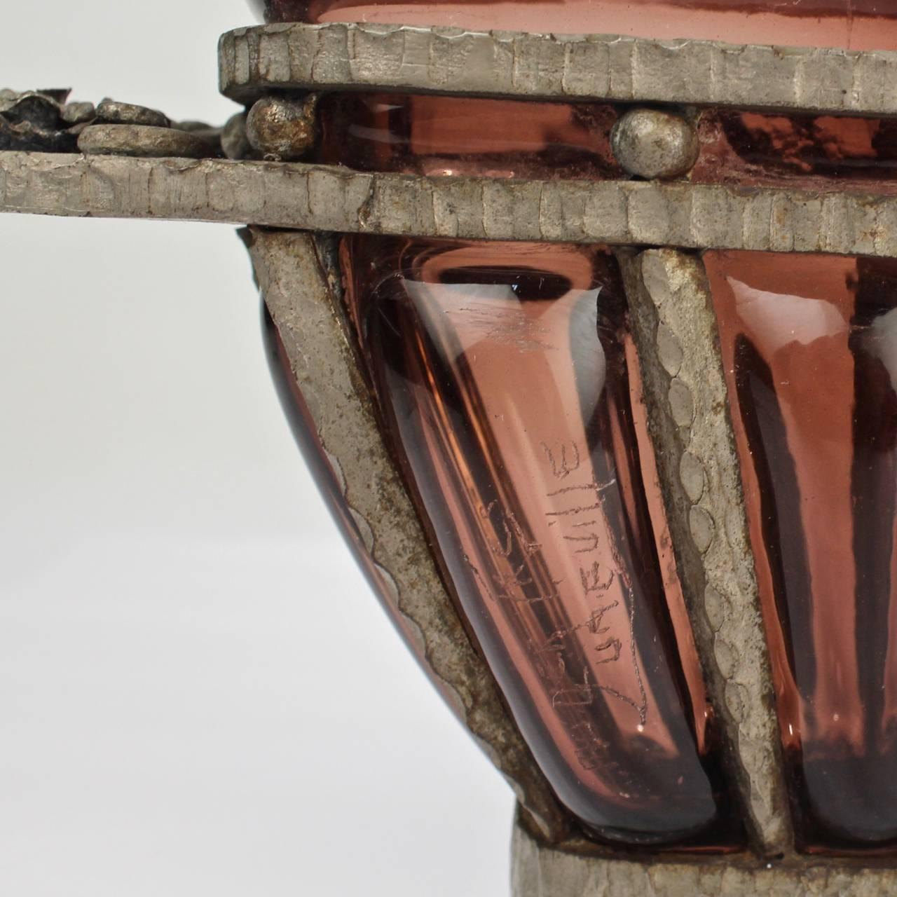 Milieu du XXe siècle Paire de cache-pots Art Déco français en fer forgé et verre par Muller Freres, années 1930 en vente