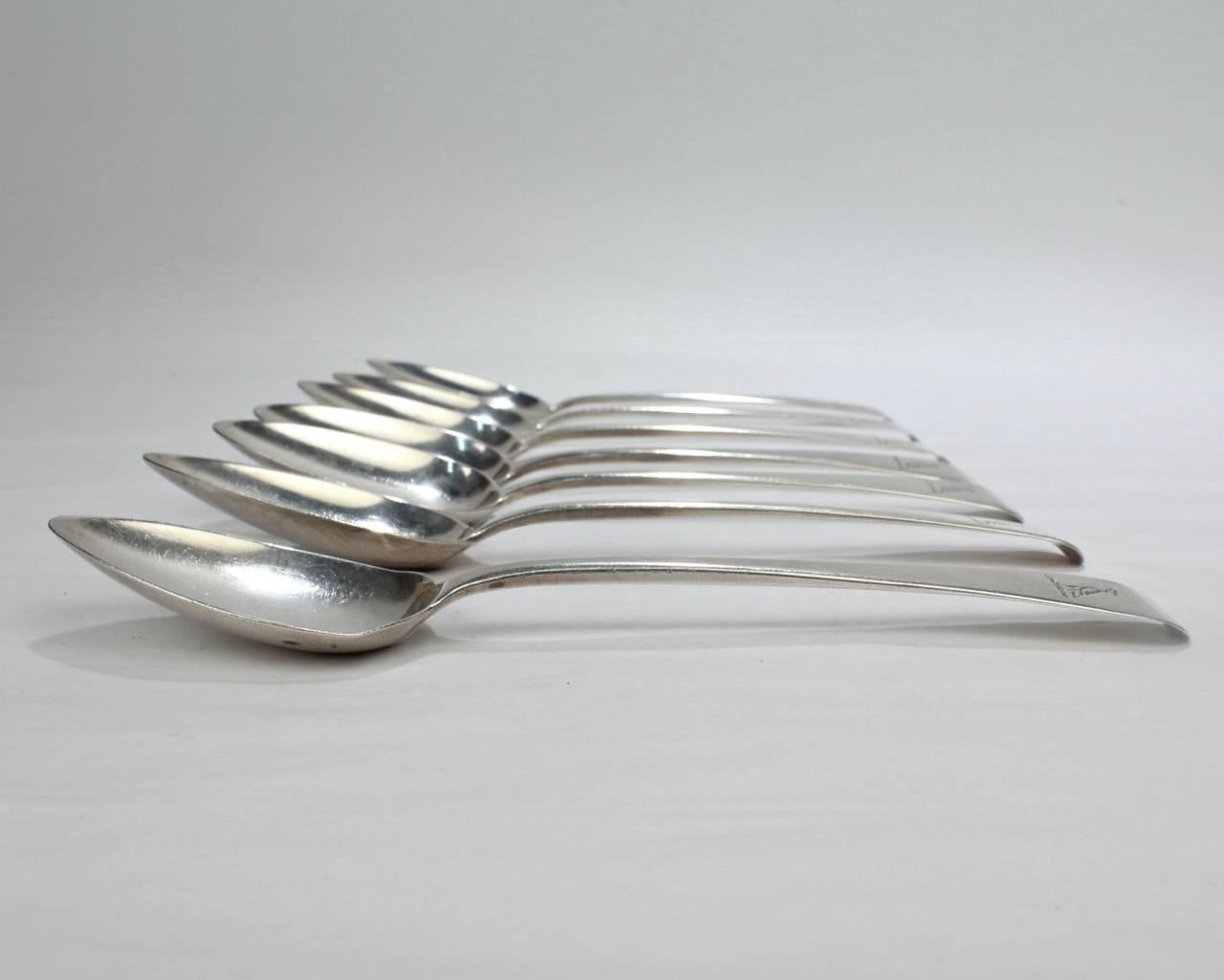 George III Eight Crested Georgian English Sterling Silver Spoons by William Ely I