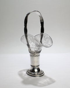 Cesta antigua Gorham de plata de ley y cristal tallado con asas