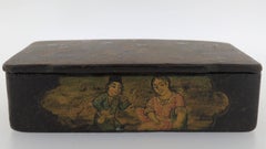 Antique Qajar Period Persian Papier Machê Snuff Box Depicting Chovgan or Polo