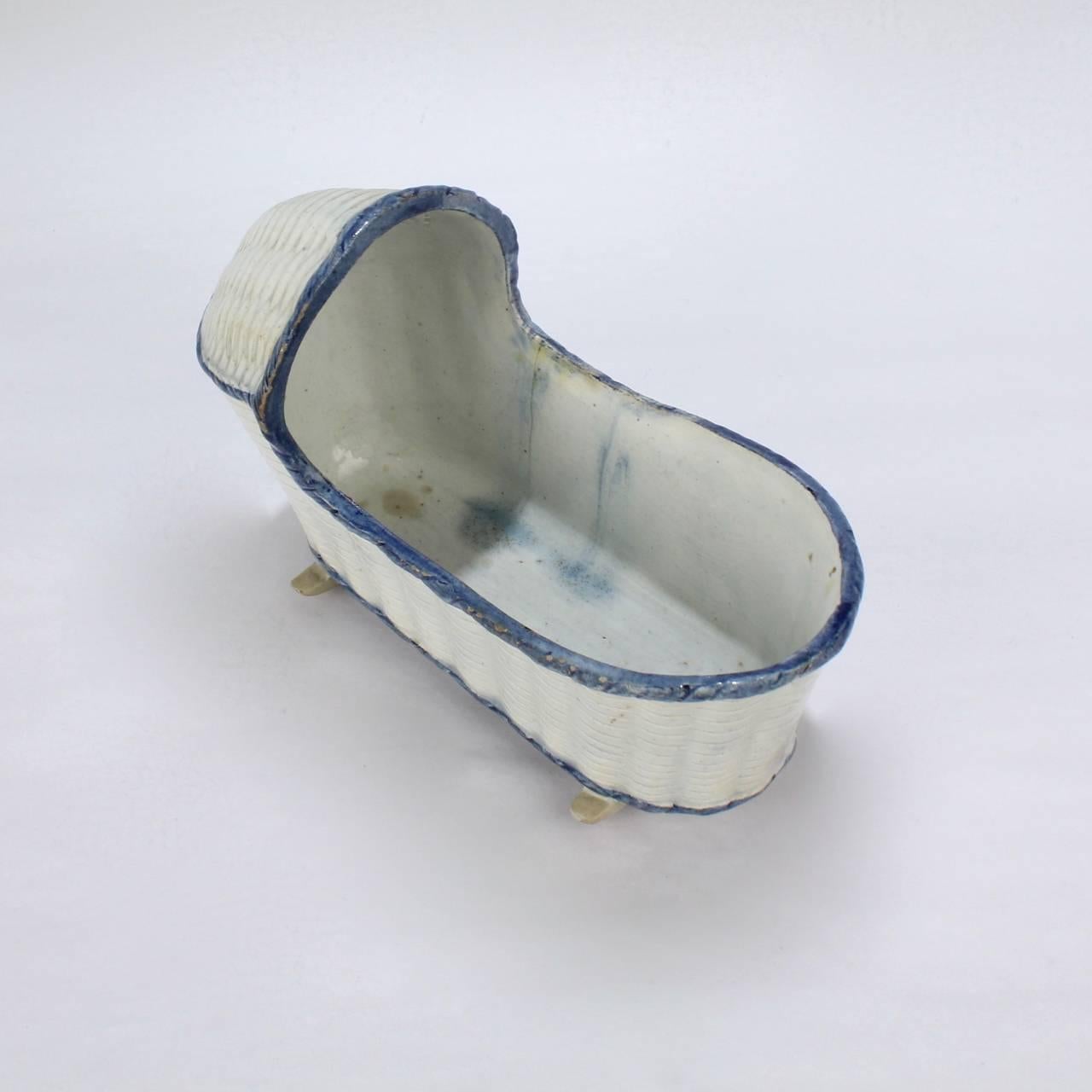 Large Antique English Blue & White Staffordshire or Pearlware Cradle Figurine For Sale 2