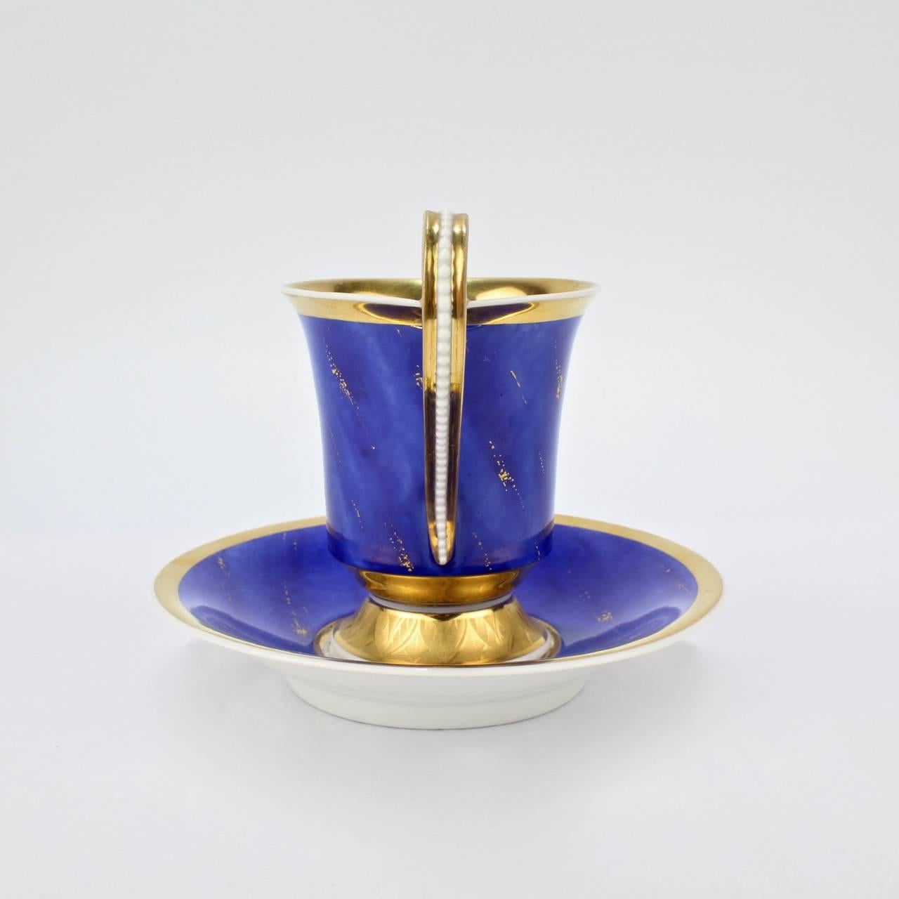 Antique KPM Royal Berlin Porcelain Lapis Blue Ground Cameo Portrait Cup & Saucer 1