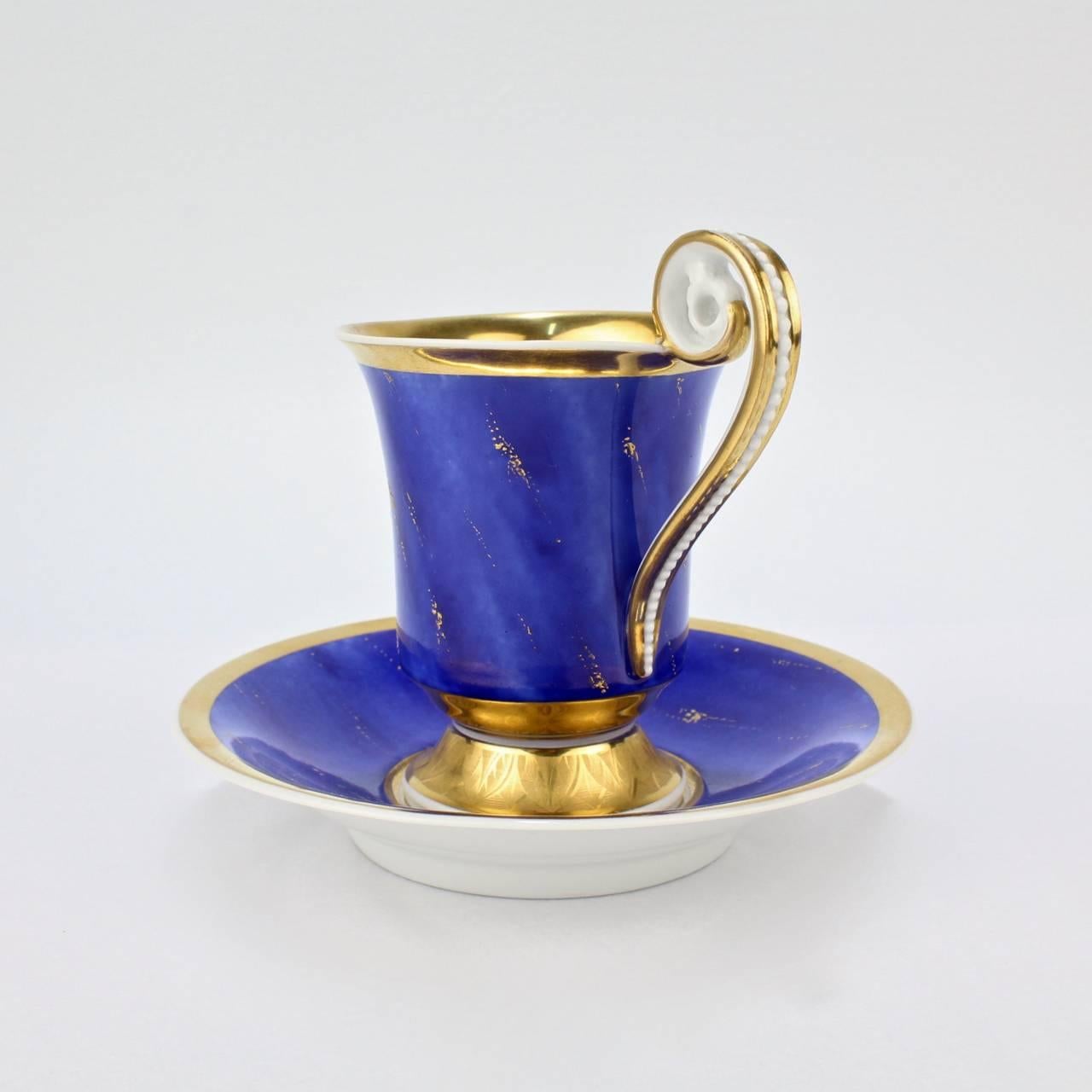 19th Century Antique KPM Royal Berlin Porcelain Lapis Blue Ground Cameo Portrait Cup & Saucer