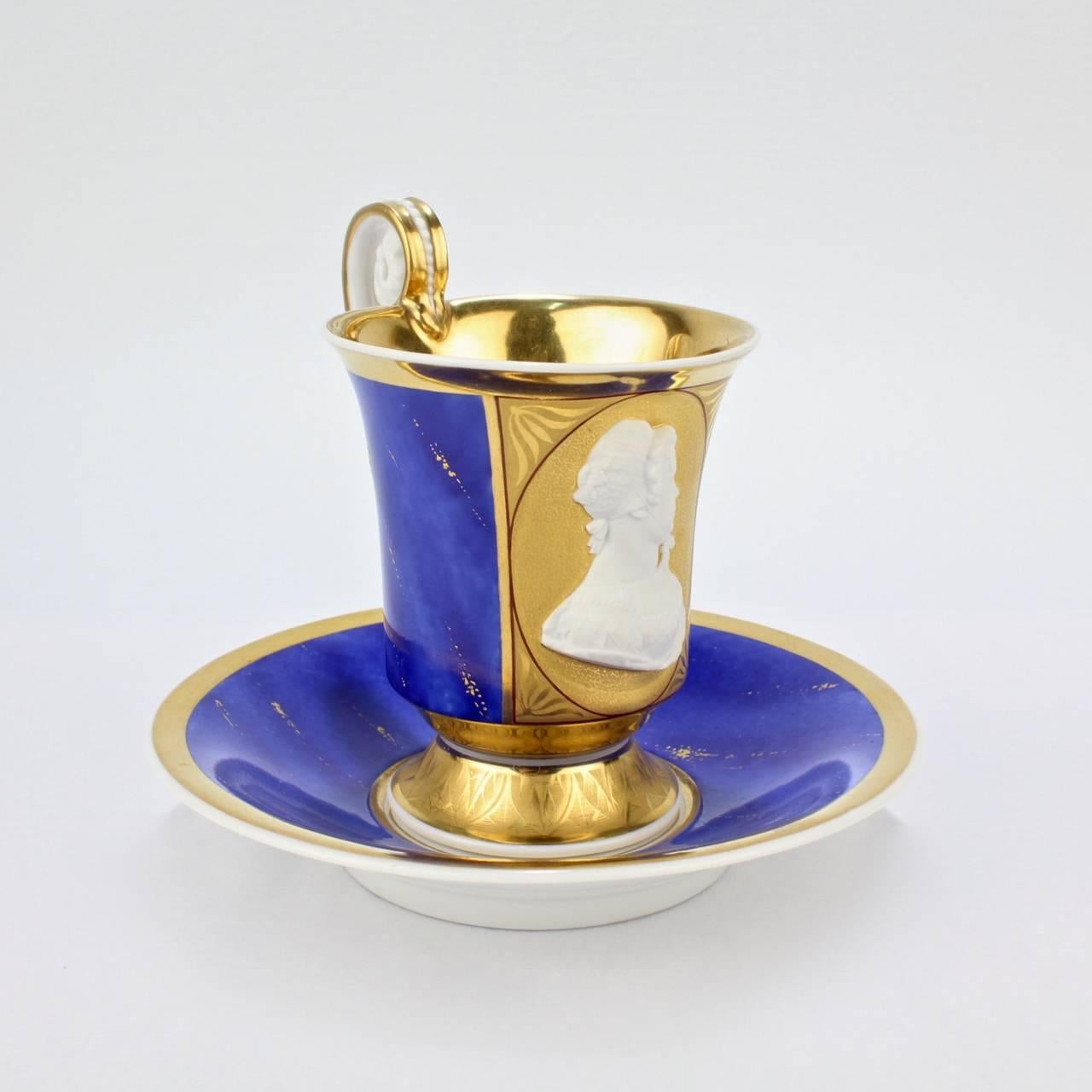 Antique KPM Royal Berlin Porcelain Lapis Blue Ground Cameo Portrait Cup & Saucer 4
