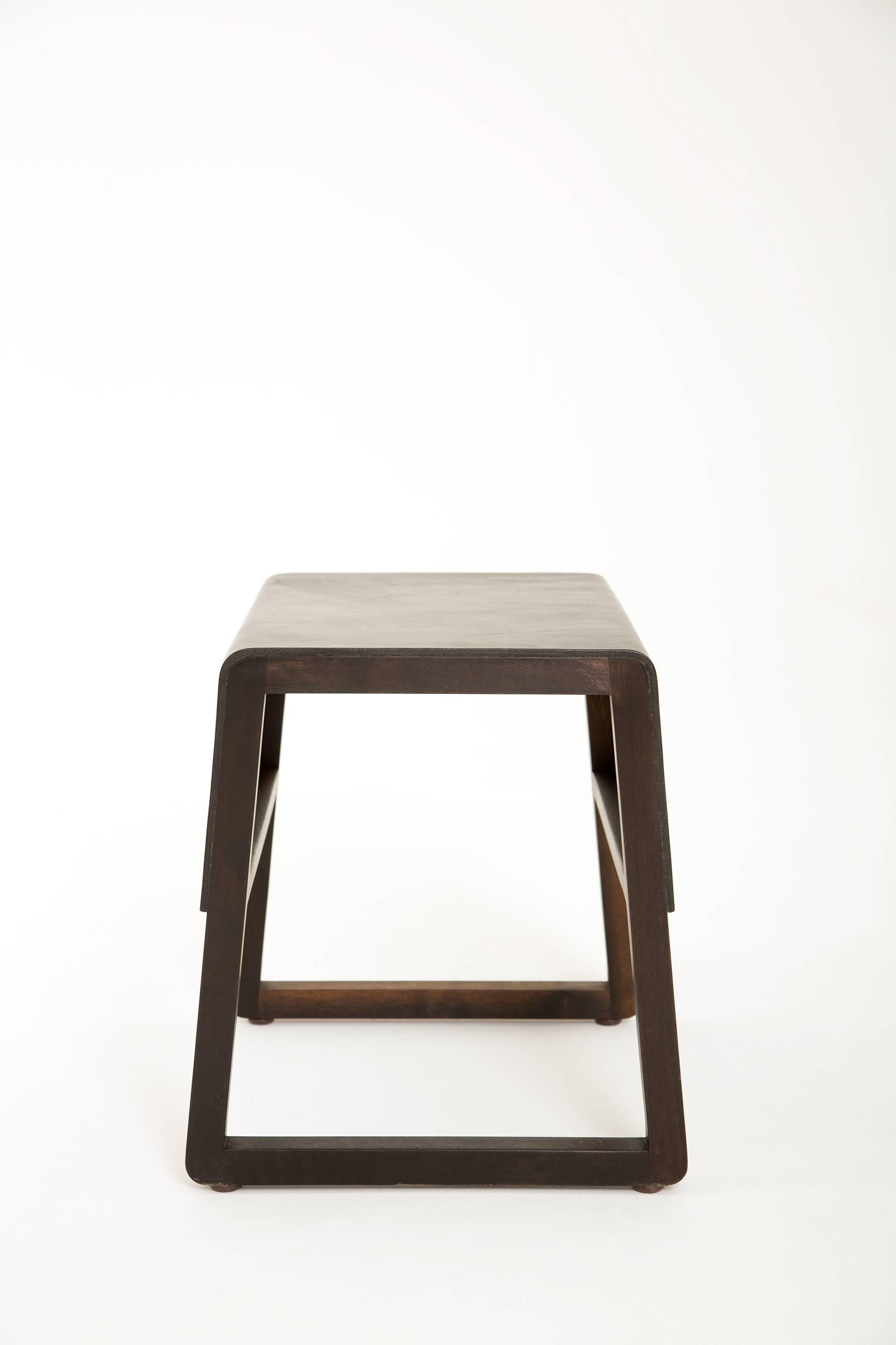 Leather Top Low Stool in Walnut by Max Greenberg for Works Progress, 2016 In Good Condition In Philadelphia, PA