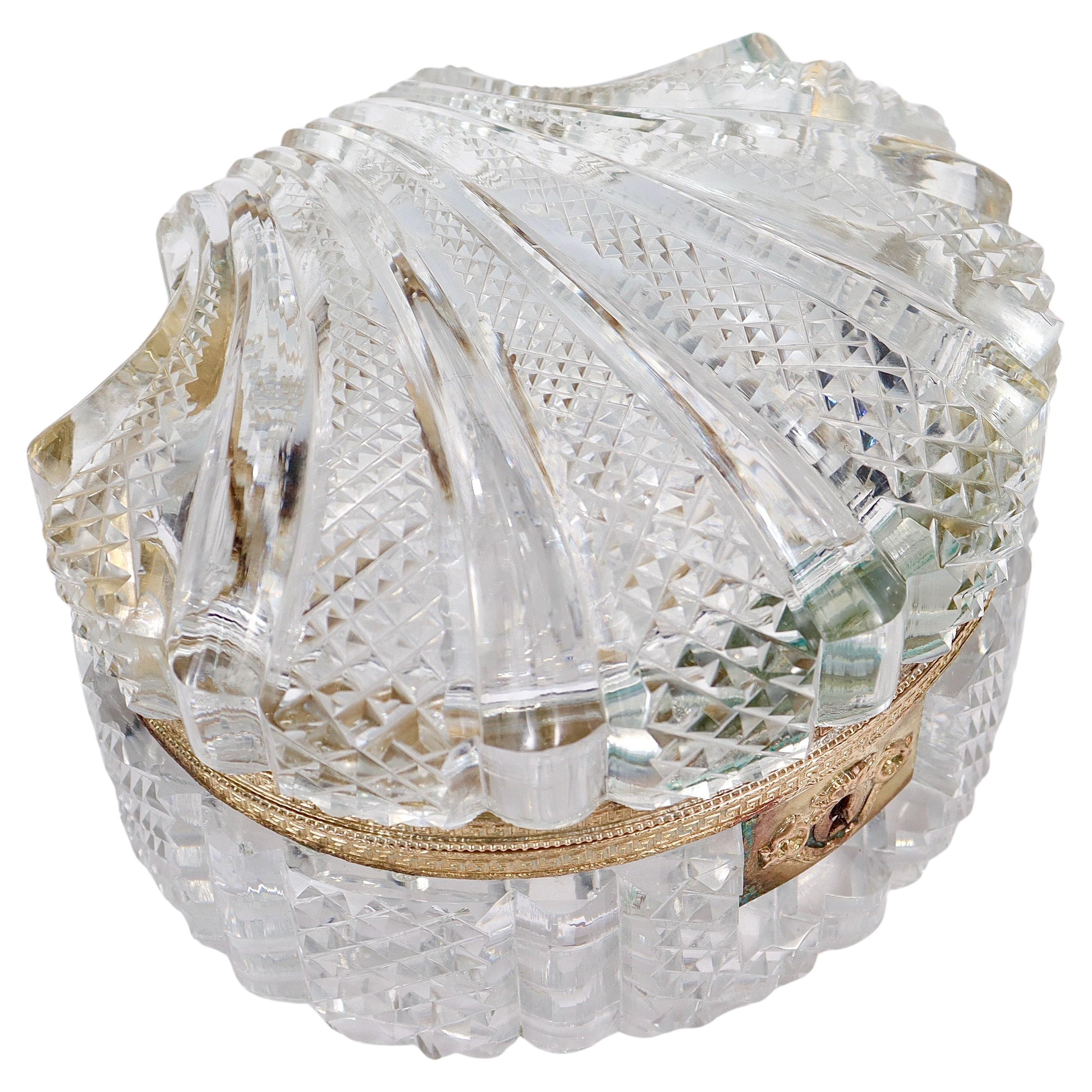 Antique French Charles X Style Cut Glass Shell Shaped Casket or Table Box