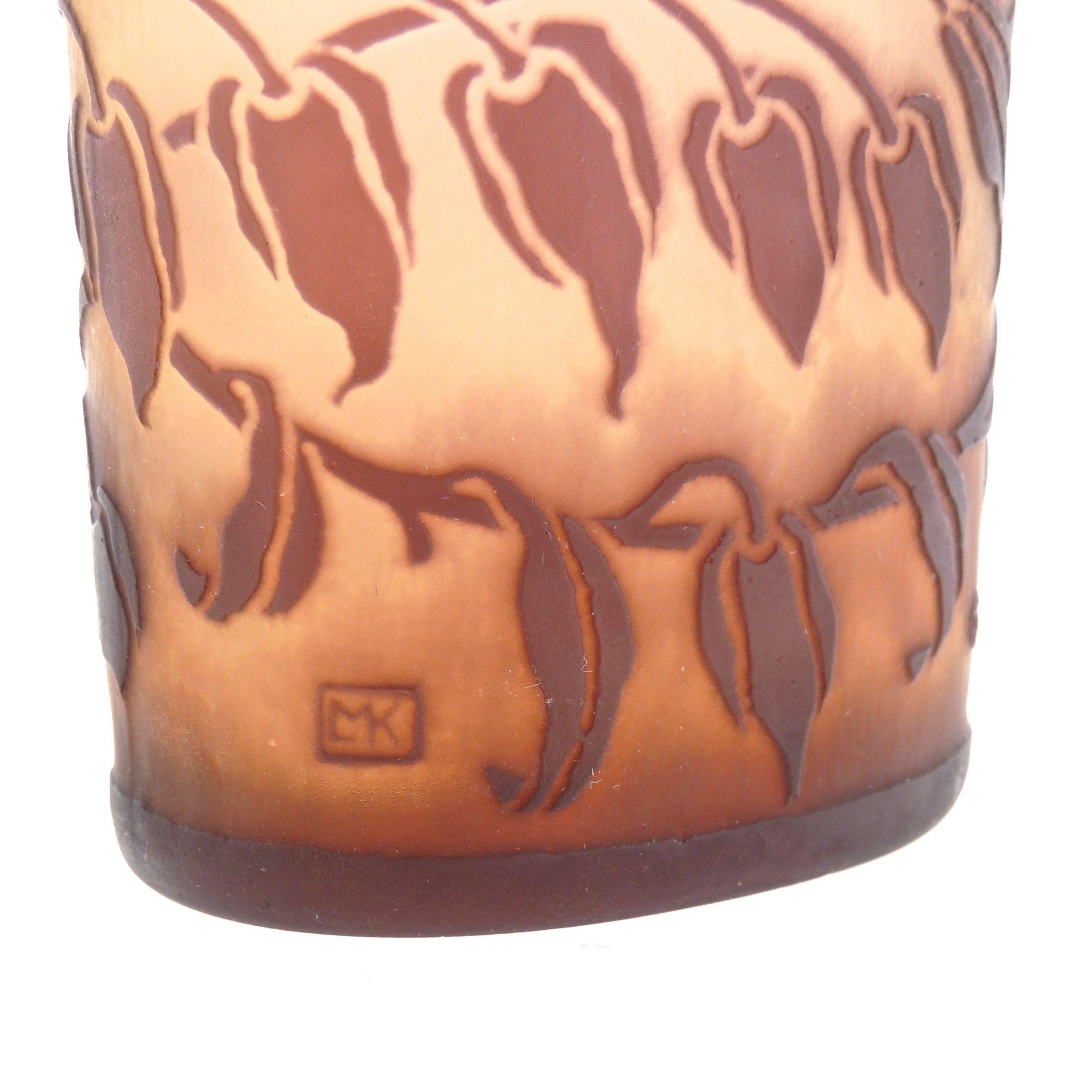 Austrian Jugendstil Etched Cameo Art Glass Vase by Otto Tauschek for Moser   2