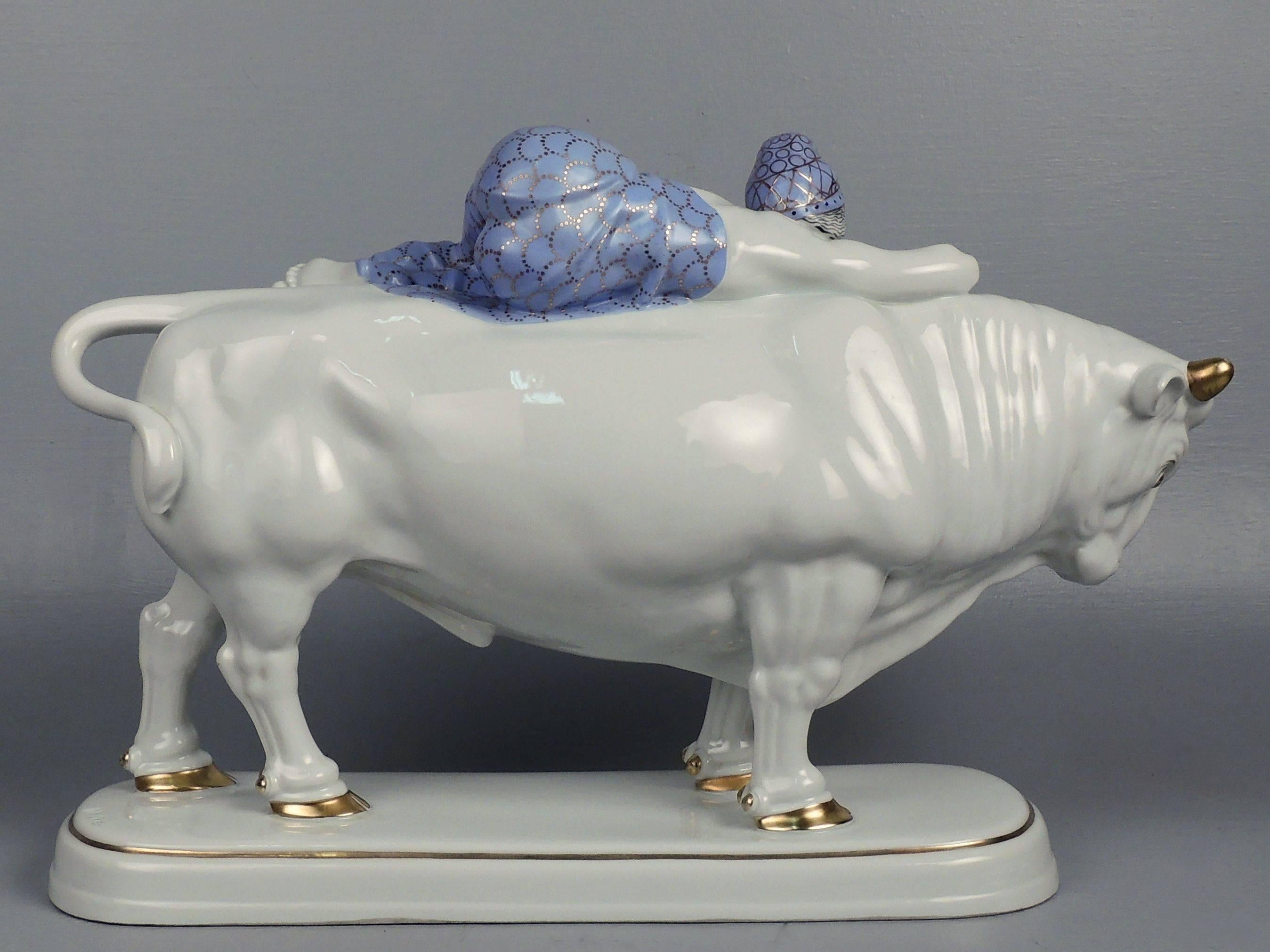 German Art Deco Fraureuth Porcelain Figurine of Europa and the Bull by Carl Nacke
