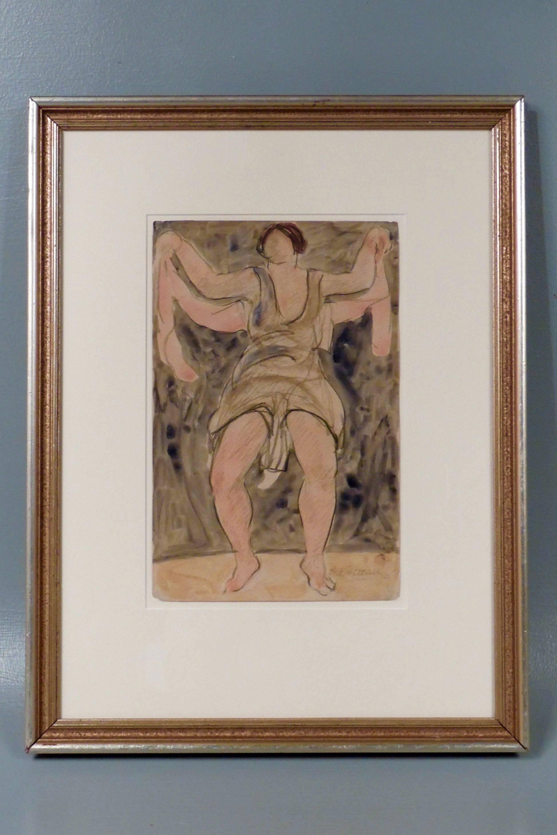 Modernist Watercolored Drawing of Dancer Isadora Duncan, by Abraham Walkowitz 1