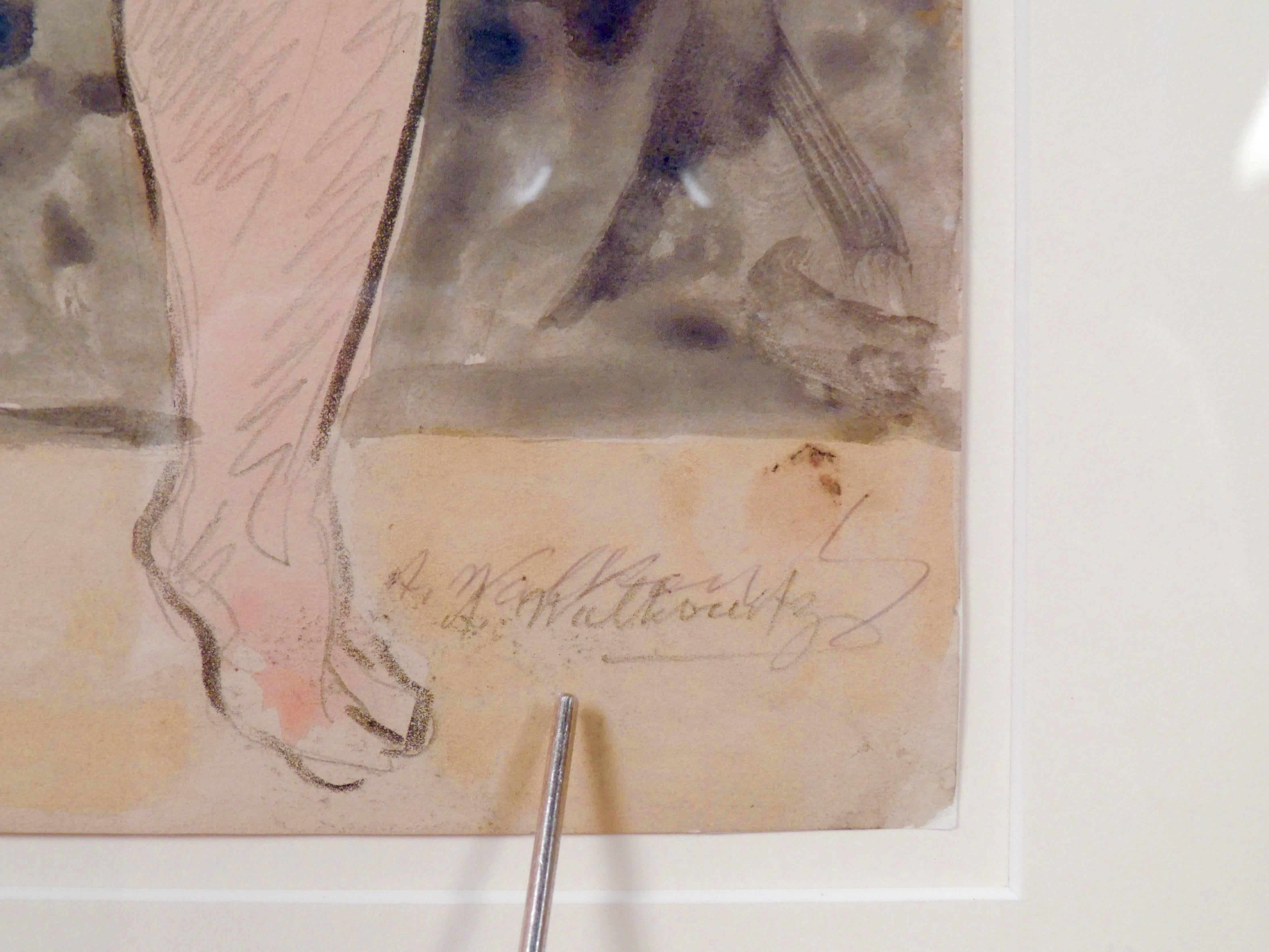 Modernist Watercolored Drawing of Dancer Isadora Duncan, by Abraham Walkowitz In Good Condition In Philadelphia, PA