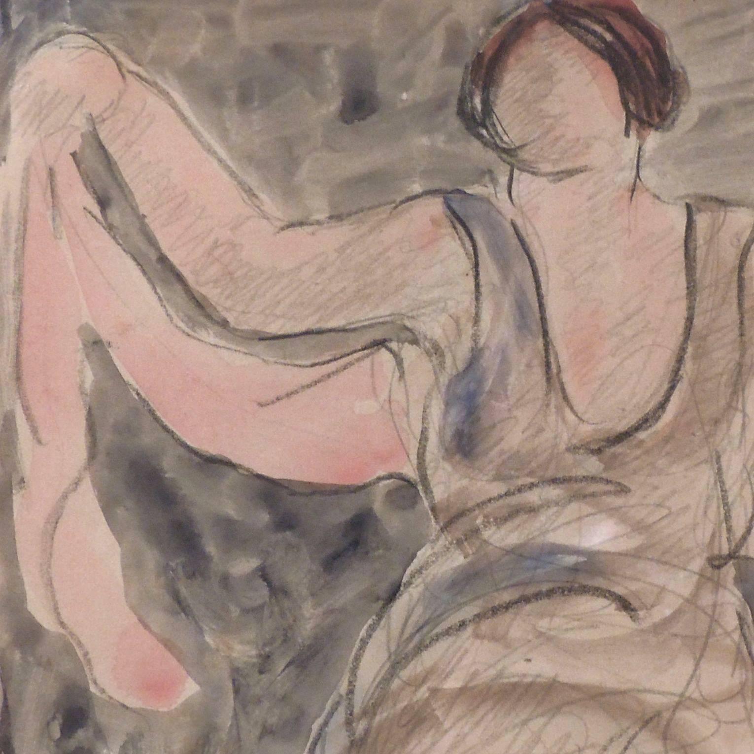 American Modernist Watercolored Drawing of Dancer Isadora Duncan, by Abraham Walkowitz